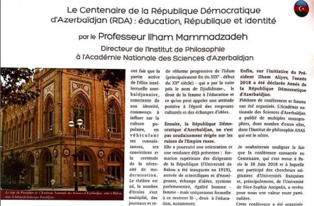 Professor İlham Məmmədzadənin məruzəsi Fransanın “Parlament” jurnalında dərc edilib