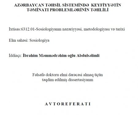 İbrahim Abdulsəlimli - Avtoreferat