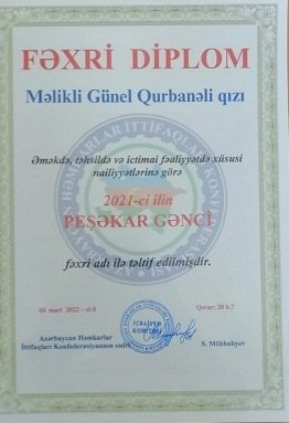 Gənc alim Günel Məlikli təltif edilmişdir