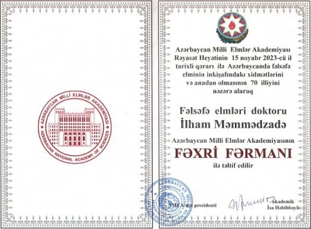 Professor İlham Məmmədzadə Fəxri fərmanla təltif edilib