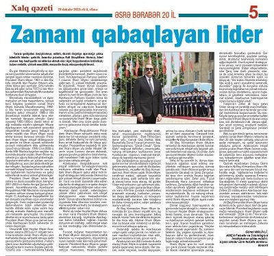 Prezident İlham Əliyevin 20 illik fəaliyyətinə dair “ZAMANI QABAQLAYAN LİDER” adlı məqalə nəşr olunub