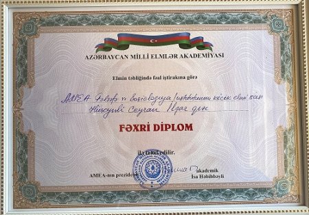 “Gənc Alim və Mütəxəssislər Şurası”nın sədri Ceyran Hüseynli Fəxri Diplom və Fəxri Fərmanla təltif edildi