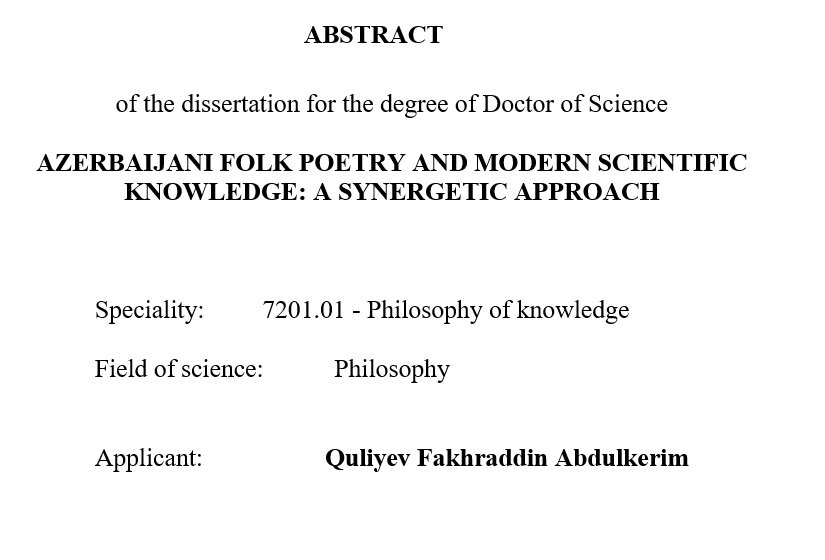 Quliyev Fakhraddin  - ABSTRACT