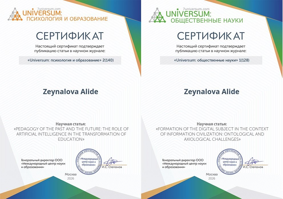 Elmi işçi Alidə Zeynalova sertifikatlarla təltif olunub